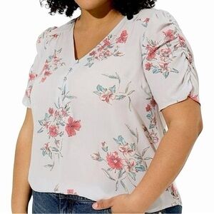 TORRID Harper Georgette V-Neck Ruched Sleeve Blouse‎ NWT